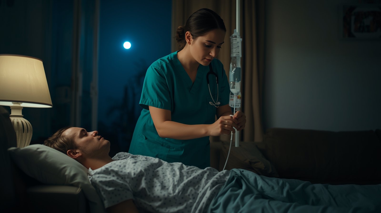 Врач в цвете тиффани разговаривает с пациентом