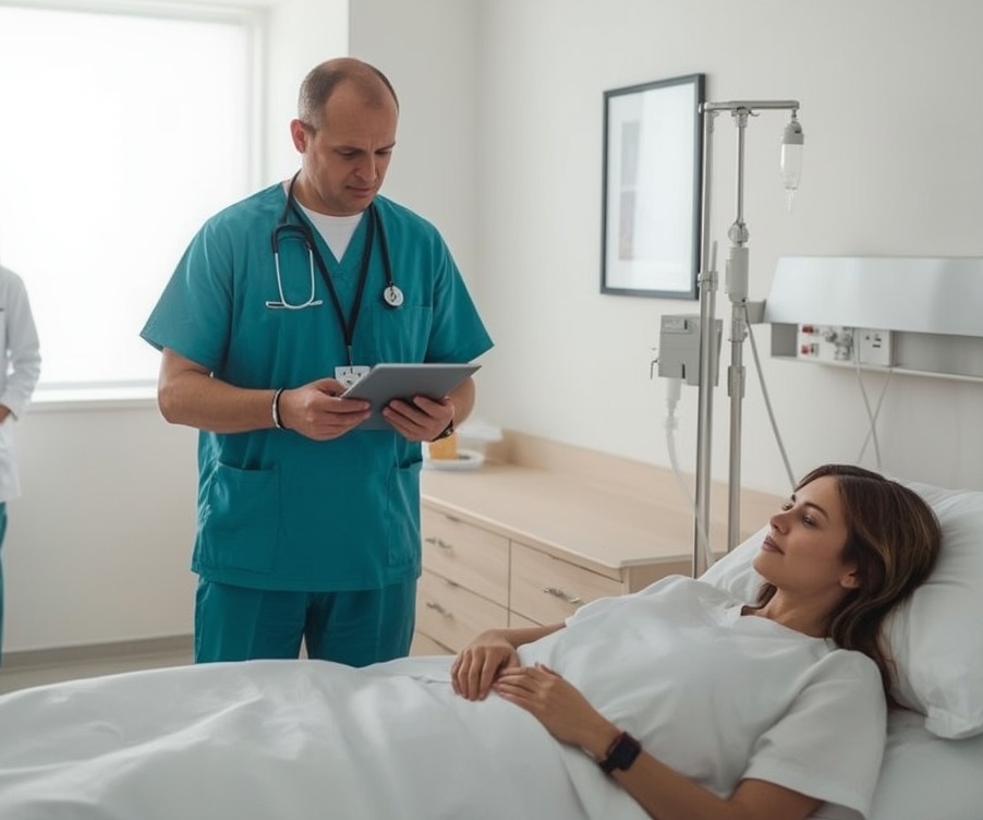 Врач‑нарколог в светлом кабинете, спокойная консультация, анонимно